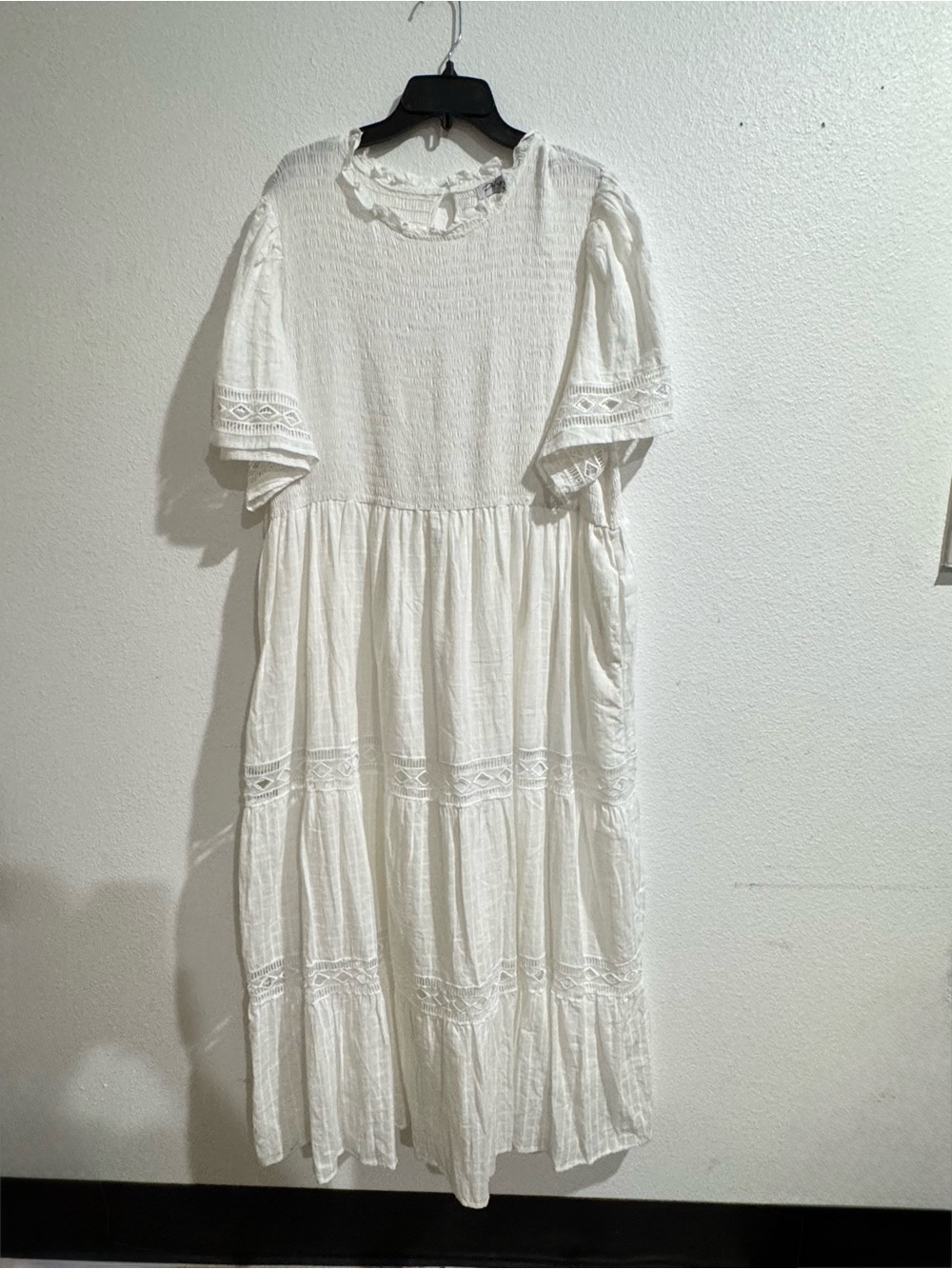 Polagram Ivory Tiered Maxi Dress with Eyelet Trim